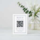 Moderne Deco RSVP met QR-code | Wit en blauw Informatiekaartje (Staand voorkant)