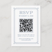 Moderne Deco RSVP met QR-code | Wit en blauw Informatiekaartje (Voorkant)