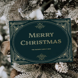 Moderne deco | Smaragdgroen en Kerstfoto Folie Feestdagenkaart