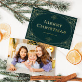 Moderne deco | Smaragdgroen en Kerstfoto Folie Feestdagenkaart