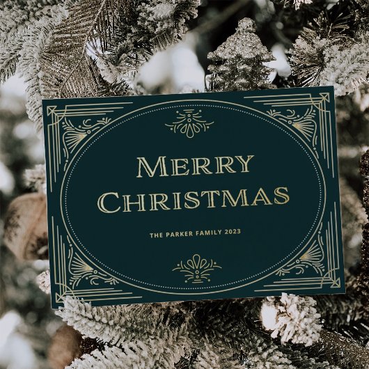 Moderne deco | Smaragdgroen en Kerstfoto Folie Feestdagenkaart