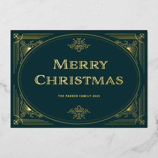 Moderne deco | Smaragdgroen en Kerstfoto Folie Feestdagenkaart (Voorkant)