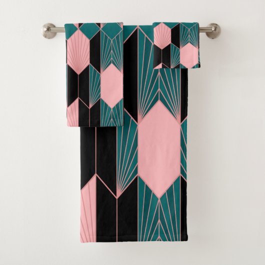Moderne deco-stijl roze en Blauwgroen Bad Handdoek (Insitu)