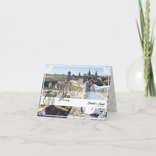 Moderne Deco Witte Zwaan Foto Bruiloft Gevouwen Bedankkaart (Voorkant)