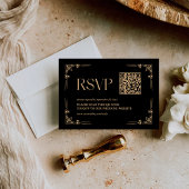 Moderne deco | Zwart en goud bruiloft QR-code RSVP Kaartje