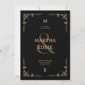 Moderne deco | Zwart en goud foto terug bruiloft Save The Date (Voorkant)