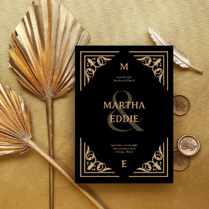 Moderne Deco   Zwarte en Gouden Foto Achterwand Tr Save The Date