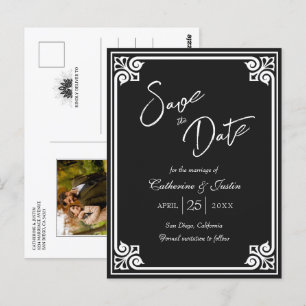 Moderne Deco Zwarte Pauw Foto Sla de datum op Briefkaart