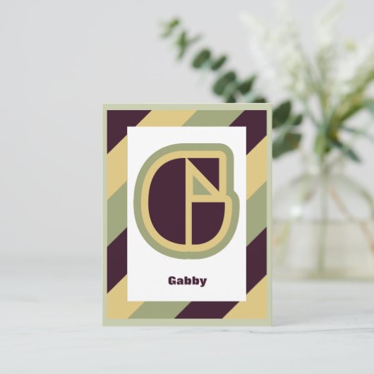 Moderne decoletter G met gestreepte rand, naam Briefkaart (Staand voorkant)