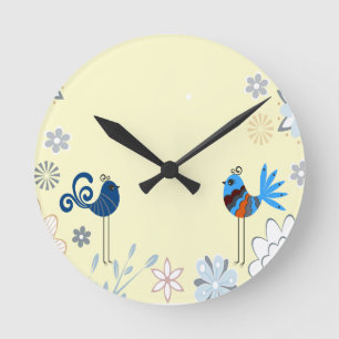 Moderne decoratieve blauwe vogels ronde klok