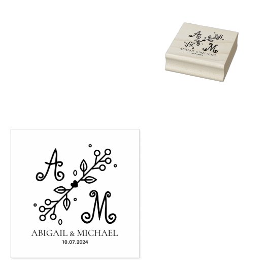 Moderne decoratieve bruiloft monogram rubberstempel (Gestempeld)