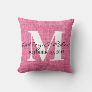 Moderne decoratieve Burlap White Monogram Weddensc Kussen