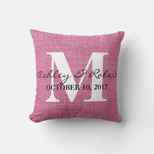 Moderne decoratieve Burlap White Monogram Weddensc Kussen (Voorkant)