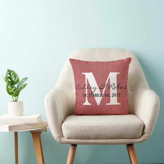 Moderne decoratieve Burlap White Monogram Weddensc Kussen (Stoel)