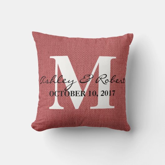Moderne decoratieve Burlap White Monogram Weddensc Kussen (Voorkant)
