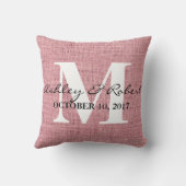 Moderne decoratieve Burlap White Monogram Weddensc Kussen (Achterkant)