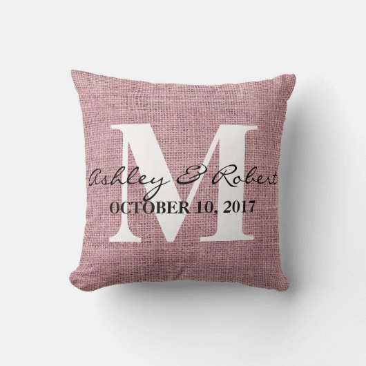 Moderne decoratieve Burlap White Monogram Weddensc Kussen (Voorkant)