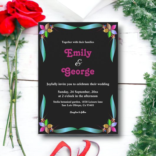 Moderne decoratieve glanzende zwarte chique bloeme kaart