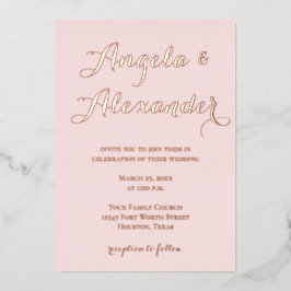 Moderne decoratieve kalligrafie Blush Pink Wedding Folie Uitnodiging