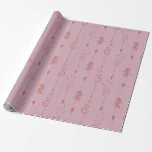 Moderne decoratieve roze tribale veren verjaardag cadeaupapier