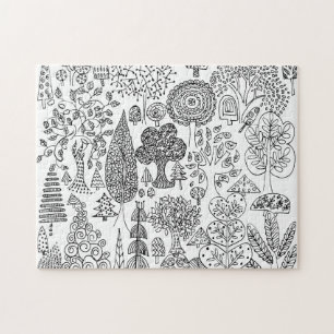 Moderne decoratieve zwart-wit boompatroon legpuzzel