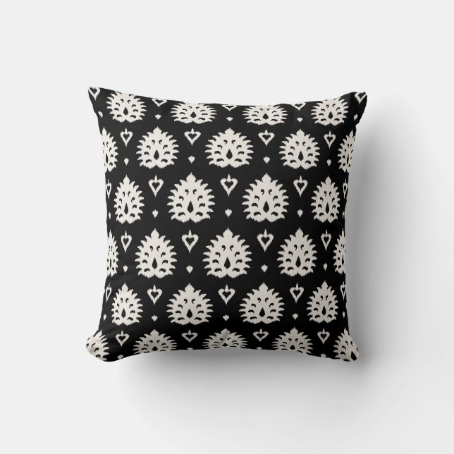 Moderne decoratieve zwarte en witte ikatkussen kussen (Voorkant)