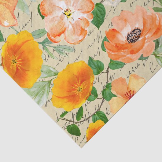 Moderne decoupage gele bloem script letters tissuepapier (Detail)