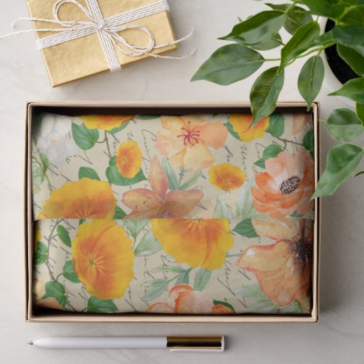 Moderne decoupage gele bloem script letters tissuepapier (Geschenk)