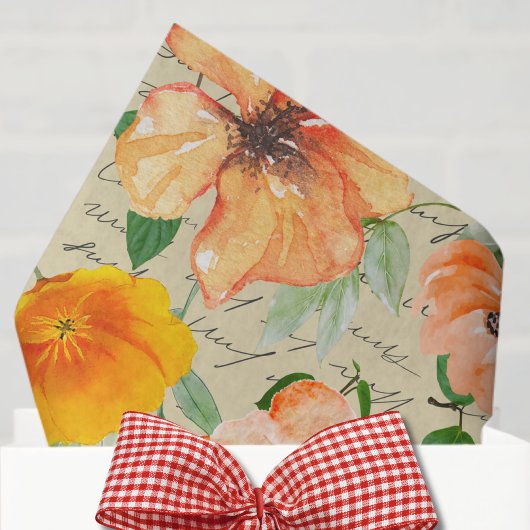 Moderne decoupage gele bloem script letters tissuepapier