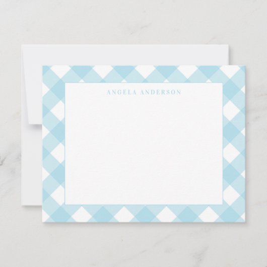 Moderne deeg licht blauw gingham met speldenknop notitiekaartje (Voorkant)
