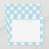 Moderne deeg licht blauw gingham met speldenknop notitiekaartje (Voorkant / Achterkant)
