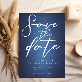 Moderne Deep Blue Minimalistische Waterkant Save The Date