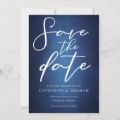 Moderne Deep Blue Minimalistische Waterkant Save The Date (Voorkant)