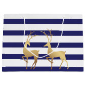 Moderne Deep Blue Stripes Gouden Hert Groot Cadeauzakje (Voorkant)