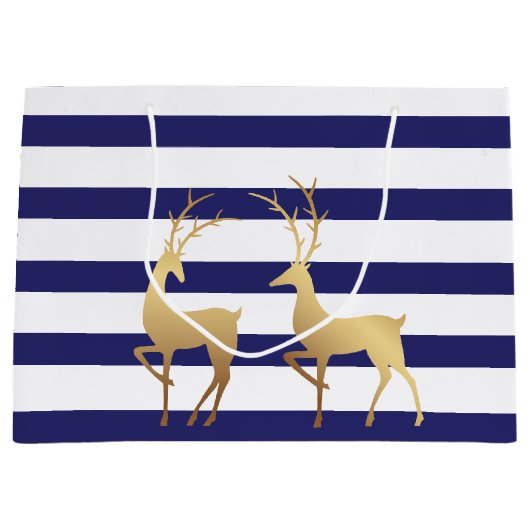 Moderne Deep Blue Stripes Gouden Hert Groot Cadeauzakje (Voorkant)