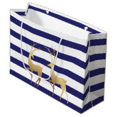 Moderne Deep Blue Stripes Gouden Hert Groot Cadeauzakje (Voorkant Gekanteld)