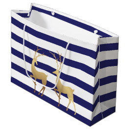 Moderne Deep Blue Stripes Gouden Hert Groot Cadeauzakje