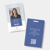 Moderne Deep Blue Student Medewerker Foto QR Barco Badge (Voor- en achterkant)