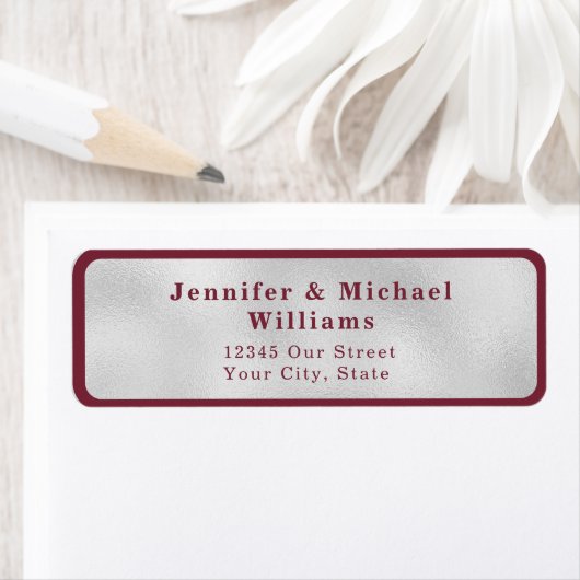 Moderne Deep Bourgogne Zilveren Grijze Bruiloft Etiket (Insitu)