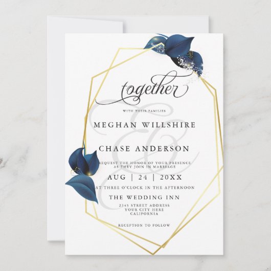 Moderne Deep Indigo Blue en GoldBarefootBride™ Kaart (Voorkant)