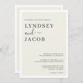 Moderne Deep Navy Blue en Cream Bruiloft Kaart (Voorkant / Achterkant)