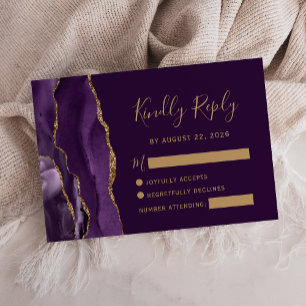 Moderne Deep Purple Goud Agate Donkere Bruiloft RSVP Kaartje