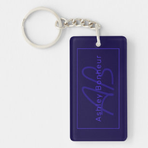 Moderne Deep Purple Kleuren Coole Naam & Monogra Sleutelhanger