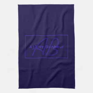 Moderne Deep Purple Kleuren Coole Naam & Monogra Theedoek