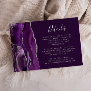 Moderne Deep Purple Zilveren Agaat Huwelijksdetail Informatiekaartje