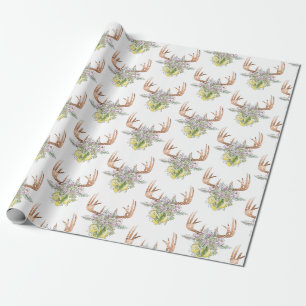 Moderne deer-schedel- en tuinpasta-kleuren cadeaupapier