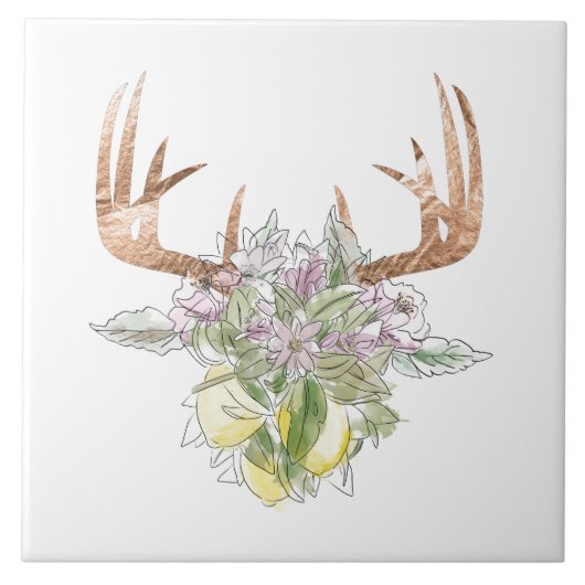 Moderne deer-schedel- en tuinpasta-kleuren tegeltje (Voorkant)