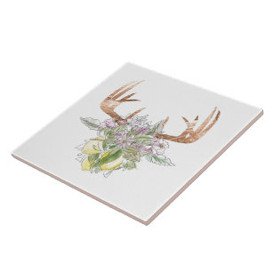 Moderne deer-schedel- en tuinpasta-kleuren tegeltje