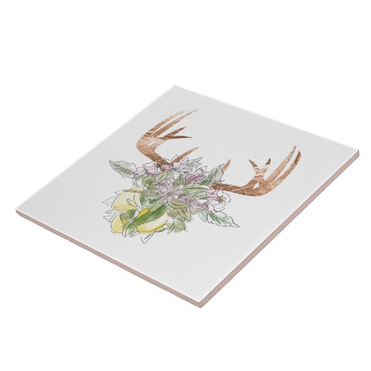 Moderne deer-schedel- en tuinpasta-kleuren tegeltje (Zijkant)
