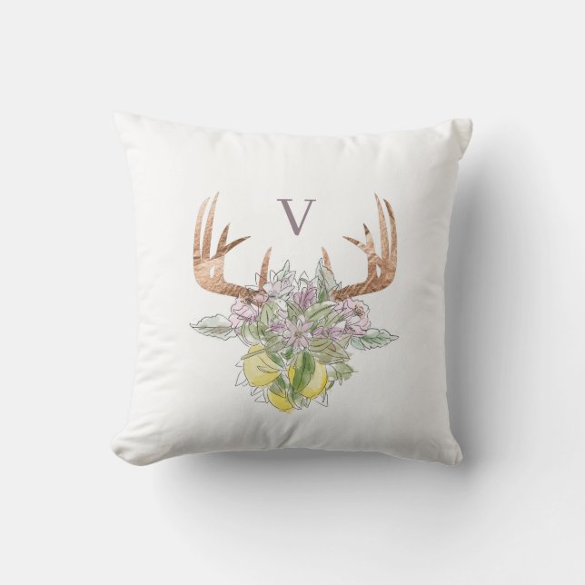 Moderne deer Skull en Floral Pastel Color Kussen (Voorkant)